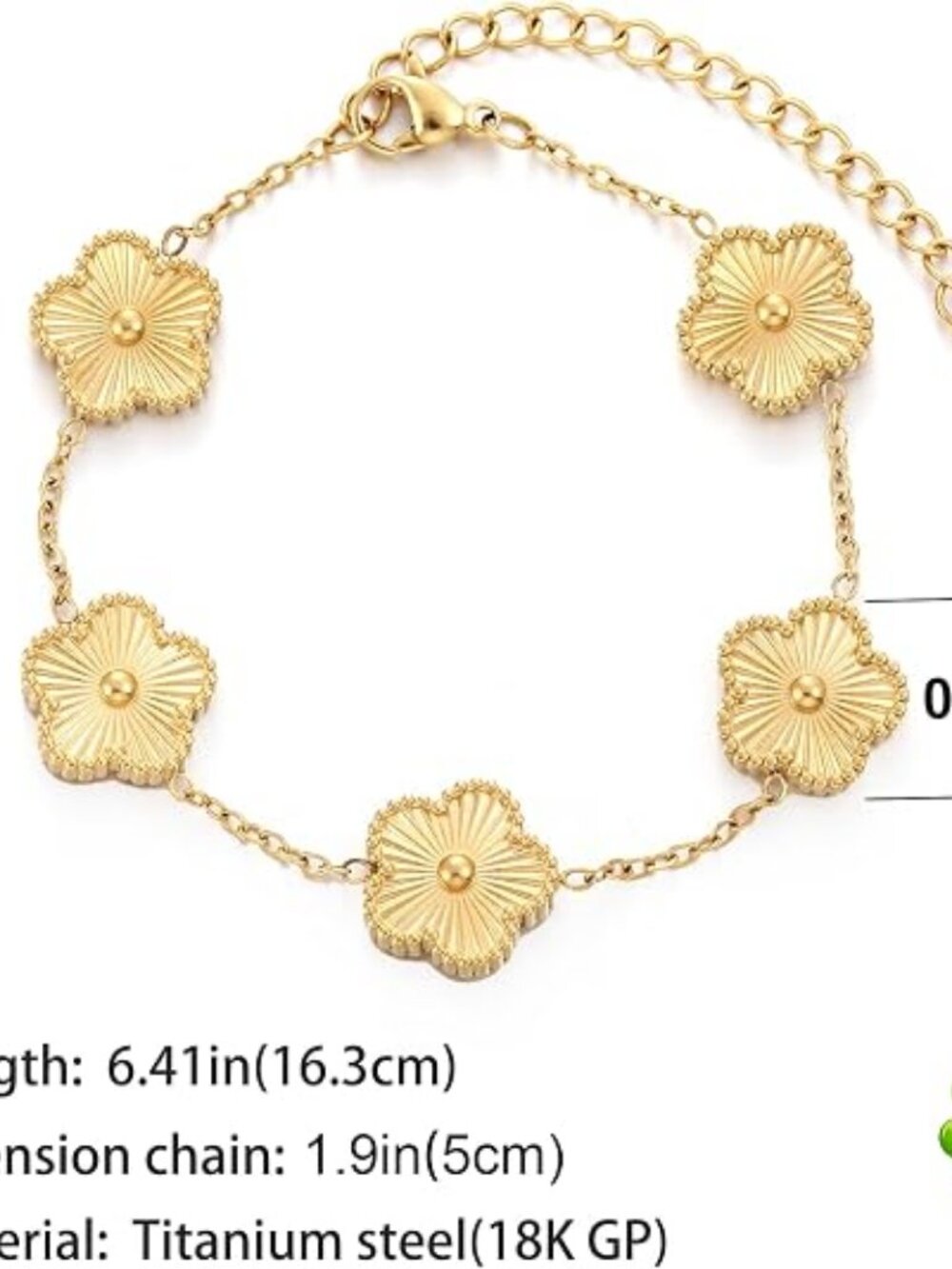 TICVSS Four Leaf Clover Bracelet for Women 18K Gold Plated Stainless Steel Lucky